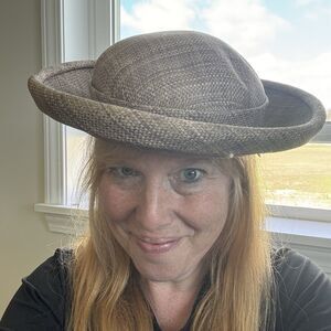 VTG Best & Co Fifth Ave NY Straw Hat Brown Roller Brim Mid Century 1950s Mad Men